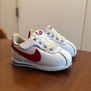 Nike Kids White Cortez Sneakers with Red Swoosh
